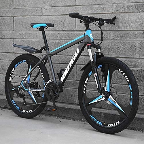 Mountain Bike : MSM Bicicletta da Montagna con Sospensione Anteriore E Sedile Regolabile, 24 Pollici Hardtail Bici MTB, Freno A Doppio Disco Telaio in Alluminio, Uomo Mountain Bike Blu - 3 Spoke 21 velocità