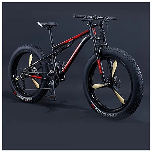 Mountain Bike : NENGGE 26 Pollici Uomo Donna Mountain Bike, Fat Bike da Montagna, Adulti Ragazzi Ragazze Bicicletta Hardtail, Telaio in Acciaio ad Alto Tenore di Carbonio, 30 Speed, Black 3 Spoke