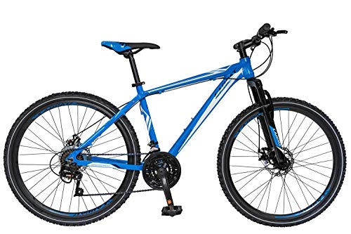 Mountain Bike : Reashine Life Mountain Bike 26", 7 velocità, bicicletta da uomo, doppia sospensione / freno a disco, telaio in lega di alluminio, grigio e blu