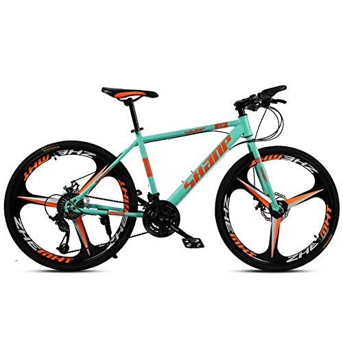 Mountain Bike : San Ren Mountain Bike, Biciclette per adulti, 21 velocità, Mountain Bike a sospensione completa, Hardtail Mountain Bike (3 coltelli rotondi verde)