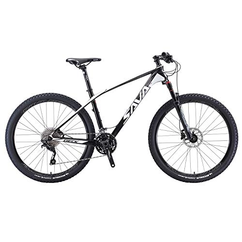 Mountain Bike : Sava DECK700 Mountain Bike in Fibra di Carbonio 27.5" / 29" con Shimano XT M8000 22S Pneumatico Michelin Bicicletta MTB Hardtail (Nero Bianco, 29 * 17)