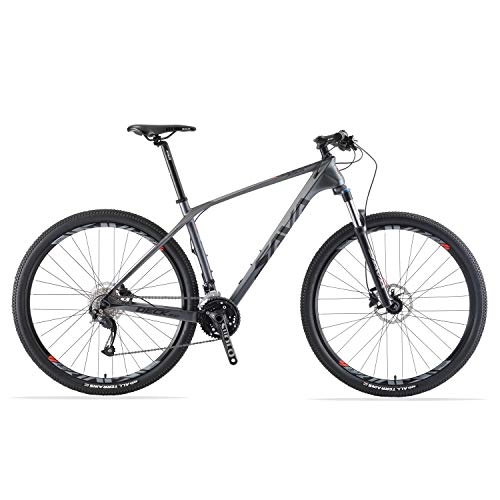 Mountain Bike : SAVADECK DECK2.0 Mountain bike in fibra di carbonio, MTB 26" / 27, 5" / 29"Bicicletta da montagna con coda rigida completa a 27 velocità con gruppo M2000 (Nero grigio, 27.5 * 19)