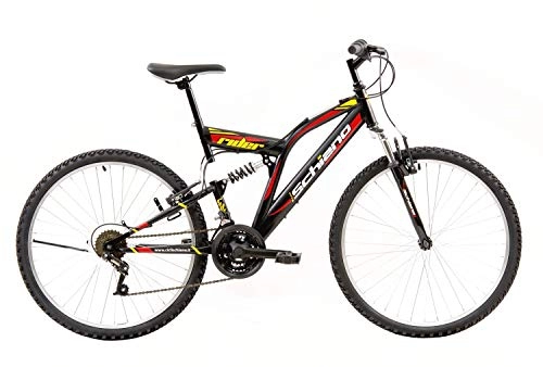 Mountain Bike : SCHIANO Rider 26 Pollici Ruota MTB Fully Liberty Mountain Bike 18 Gang Ragazzi Ragazze Bicicletta Ammortizzato, Nero / Rosso