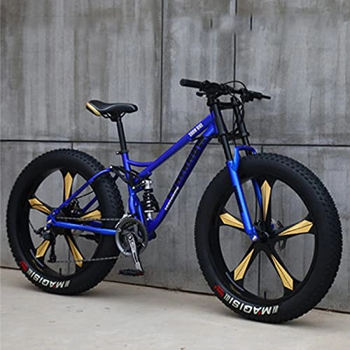 Mountain Bike : SHUI 24inch Mountain Bike per Adulti, Mountain Bike 4.0 Fat Tire, Bicicletta a 7 / 21 / 24 / 27 / 30 velocità, Telaio a Doppia Sospensione E Forcella Ammortizzata per Mountain Bi Blue-7 Speed
