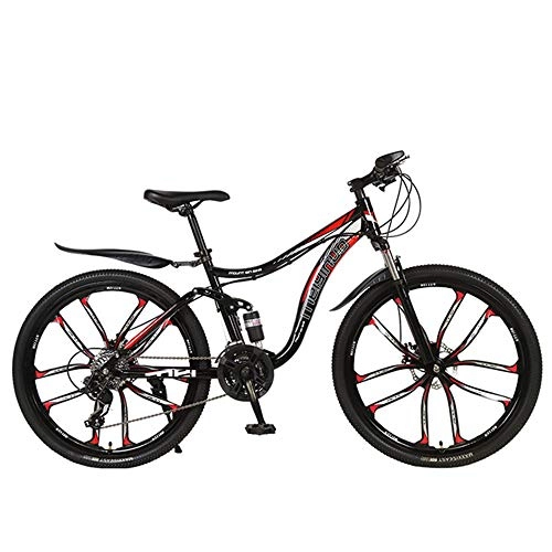 Mountain Bike : Studente Adulto 26 Pollici Ad Alta velocit in Acciaio al Carbonio Ad Assorbimento degli Urti per Mountain Bike da Bicicletta per Andare A Scuola A Lavoro, Black Red, 24 Speed