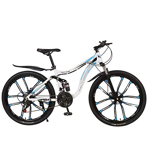 Mountain Bike : Studente Adulto 26 Pollici Ad Alta velocit in Acciaio al Carbonio Ad Assorbimento degli Urti per Mountain Bike da Bicicletta per Andare A Scuola A Lavoro, White Blue, 24 Speed