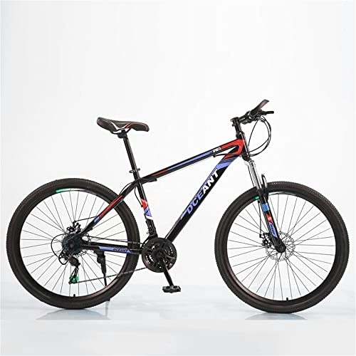 Mountain Bike : TAURU Bicicletta da uomo, mountain bike da uomo, forcella a molla, freno a disco meccanico, telaio in acciaio al carbonio (blu)