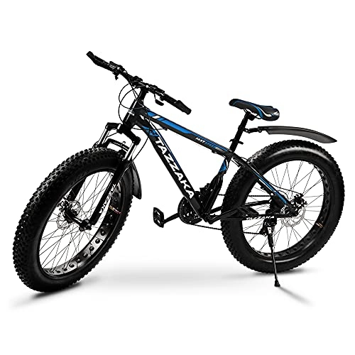 Mountain Bike : Tazzaka Mountain Bike da 26 pollici, per adulti Fat Tire Mountain Trail Bike a 21 velocità, telaio in acciaio ad alto tenore di carbonio, doppia sospensione completa con doppio freno a disco.