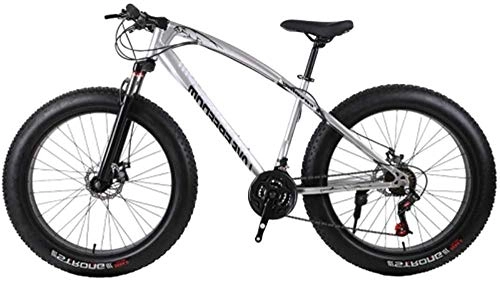 Mountain Bike : Unisex mountain bike 26 pollici in acciaio al carbonio 24 velocità doppio freno a disco 4 pollici largo pneumatico neve spiaggia bike-Bright Silver