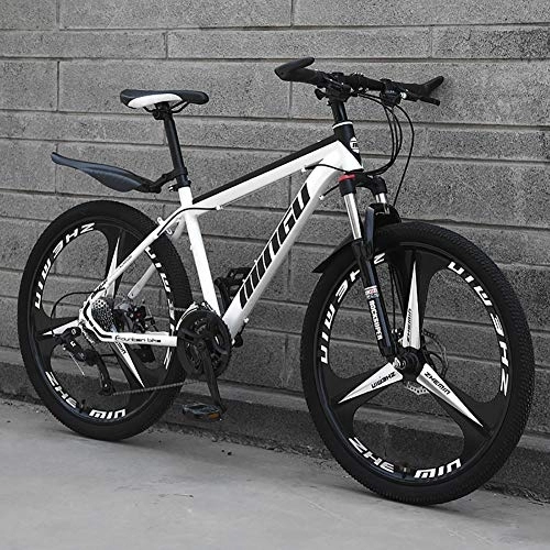 Mountain Bike : Uomo Mountain Bike, 24 Pollici Hardtail Bici MTB, Freno A Doppio Disco Telaio in Alluminio, Bicicletta da Montagna con Sospensione Anteriore E Sedile Regolabile Bianco / Nero - 3 Spoke 27 velocità