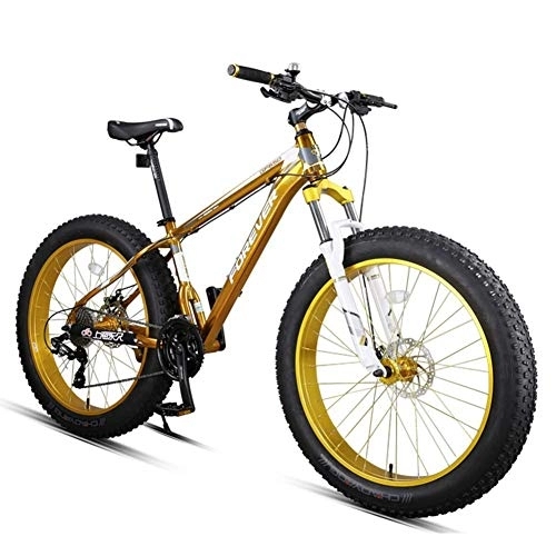 Mountain Bike : Xiaoyue 27-velocità Biciclette Fat Tire Montagna, Adulto 26 Pollici all Terrain Mountain Bike, Telaio in Alluminio Hardtail Mountain Bike con Doppio Freno a Disco, Giallo lalay (Color : Yellow)