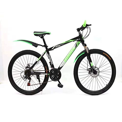 Mountain Bike : YAOXI Mountain Bike con Assorbimento degli Urti La Forcella Ammortizzata, 21-velocità Antiscivolo Presa Bicicletta Freni A Disco di Fronte E Dietro Bici per Bambini, Black / Green, 24Inch