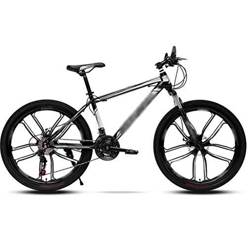 Mountain Bike : YHRJ Bicicletta per Adulti Bici da Strada Fitness Fuoristrada, Le Mountain Bike Sono Unisex, MTB Acciaio Ad Alto Tenore di Carbonio, Freni A Doppio Disco (Color : Black-white-24spd, Size : 24inch Wheel)