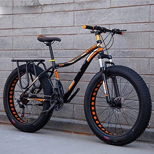 Mountain Bike : YXGLL 26 Pollici 4.0 Mountain Bike Larga e Spessa velocità variabile Assorbimento degli Urti Snow Bike Beach off-Road Double Car (Orange 24)