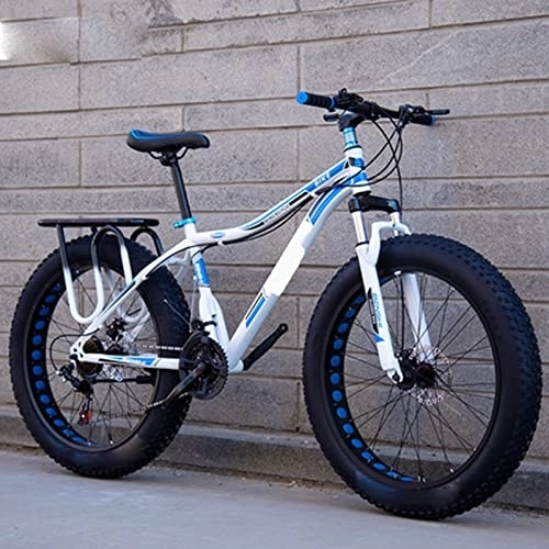 Mountain Bike : YXGLL 26 Pollici 4.0 Mountain Bike Larga e Spessa velocità variabile Assorbimento degli Urti Snow Bike Beach off-Road Double Car (White 24)