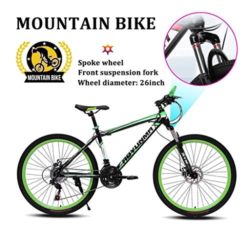 Mountain Bike : ZJGZDCP Mountain Bike da 26 Pollici Doppio Freno A Disco Bicicletta da Trekking con Sistema di Frenatura A velocità Variabile Telaio in Acciaio al Carbonio Rinforzato, Ruota A Raggi 21 velocità