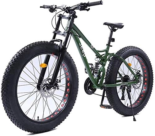 Mountain Bike : ZYLE 26 bici pollici donne di montagna, doppio freno a disco Fat Tire Mountain Trail Bike, Hardtail mountain bike, sedile regolabile in bicicletta, in acciaio-alto tenore di carbonio cornice, verde, 2