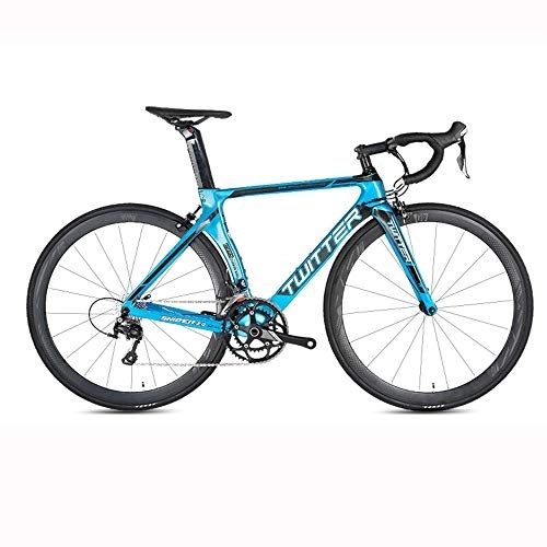 Bicicletas de carretera : Bicicleta De Carretera, Fibra De Carbono 16-Road Road Racing Bend Handle Sniper2.0 Bicicletas para Hombres Y Mujeres, 700C Double V Brake Bicycle, Azul, 50 cm