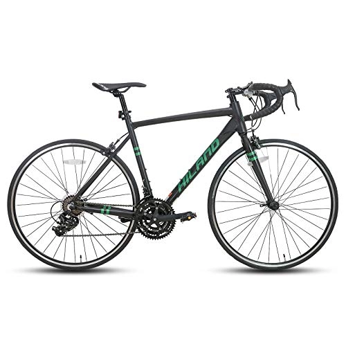 Bicicletas de carretera : Hiland Bicicleta de carreras 700c de aluminio, 21 velocidades, 57 cm, color negro
