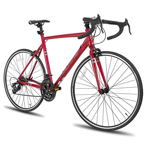 Bicicletas de carretera : Hiland Bicicleta de carreras 700c de aluminio, 21 velocidades, color rojo, 57 cm
