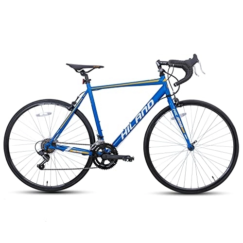 Bicicletas de carretera : Hiland Bicicleta de Carretera 700C con Marco de Acero con 14 Velocidades, 50cm, Bicicleta de Paseo con Freno de Sujeción para Hombre y Mujer, Azul…