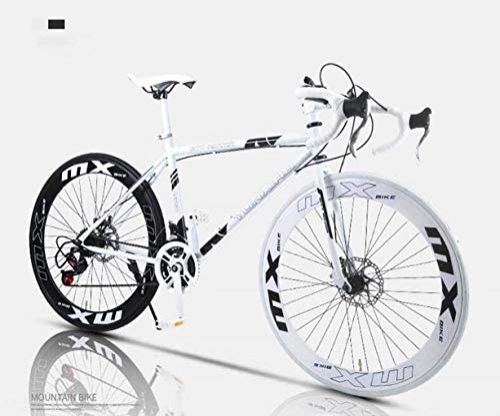 Bicicletas de carretera : MJY Bicicleta de carretera, bicicletas de 26 pulgadas y 24 velocidades, freno de doble disco, cuadro de acero de alto carbono, carreras de bicicletas de carretera, hombres y mujeres adultos 6-11, 40 c