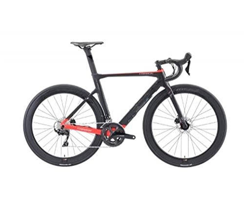 Bicicletas de carretera : QILIYING Cruiser Bike Freno de disco de fibra de carbono para bicicleta de carretera de 22 velocidades, 105 R8020, freno de disco hidráulico de carreras (color negro, rojo, tamaño: 56)
