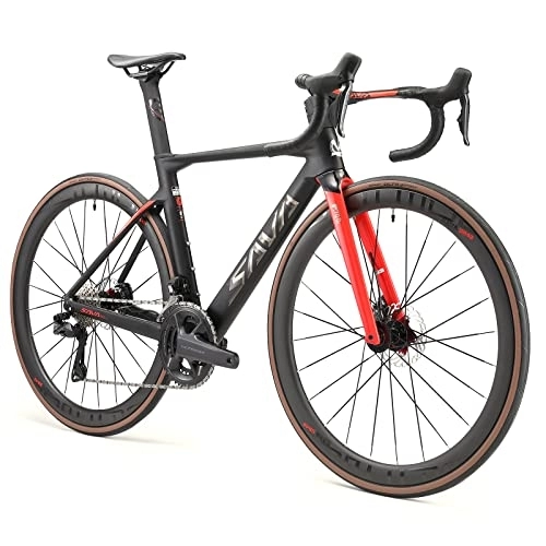 Bicicletas de carretera : SAVADECK Bicicleta de Carretera Cambio electrónico, Carbono Completo Bicicleta de Carreteras Ruedas 700C, Bicicleta de Cambio eléctrica 24 velocidades con Shimano Ultegra Di2 8170 (Tamaño 54cm, Rojo)