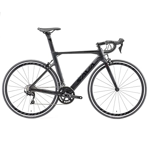 Bicicletas de carretera : SAVADECK Bicicleta de Carretera de Carbono, 5.0 700C de Fibra de Carbono con Sistema de Cambio Shimano 105 R7000 22-Velocidad, Neumáticos Continental 26C y Doble Freno en V (Gris, 51cm)