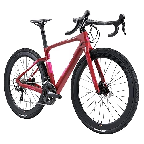 Bicicletas de carretera : SAVADECK Carbon Gravel Road Bike, 700cX40c Carbon Trail Gravelcon Shimano R8070 y ULTEGAR R8000 Freno de Disco hidráulico de 22 velocidades y Bicicleta de Equilibrio de Fibra de Carbono (Rojo, 51cm)