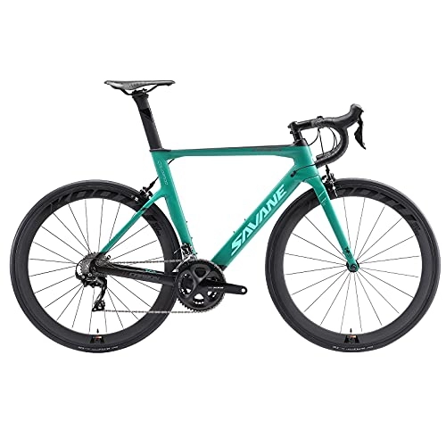 Bicicletas de carretera : SAVADECK Phantom 2.0 700C Bicicleta de Carretera de Fibra de Carbono Shimano Ultegra R8000 22-Velocidad Sistema Michelin 25C Neumáticos Fi'zi: k Cojín (47cm, Negro Gris)