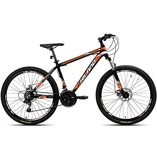 Bicicletas de montaña : AL032621_OR-jio. Hiland Bicicleta de montaña 26 pulgadas MTB aluminio con cuadro de aluminio 17 pulgadas freno de disco ruedas de radios Shimano 21 cambio suspensión horquilla negro&naranja