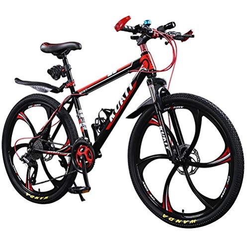 Bicicletas de montaña : Bicicleta de Montaa- plegable de 24 / 26 pulgadas, frenos de disco dobles de 21 / 24 / 27 / 30 velocidades para bicicleta, 6 ruedas de cuchillo y 3 ruedas de cuchillo para de montaña, Rojo, 21speed24in