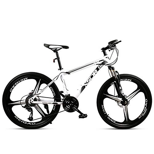 Bicicletas de montaña : Bicicleta de montaña al aire libre Bicicleta de estudiante 24 pulgadas Una rueda Horquilla delantera de resorte Marco de acero de alto carbono Frenos de doble disco-Blanco negro_27 velocidades