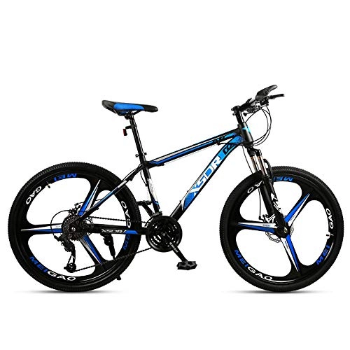 Bicicletas de montaña : Bicicleta de montaña al aire libre Bicicleta de estudiante 24 pulgadas Una rueda Horquilla delantera de resorte Marco de acero de alto carbono Frenos de doble disco-Negro y azul_24 velocidades