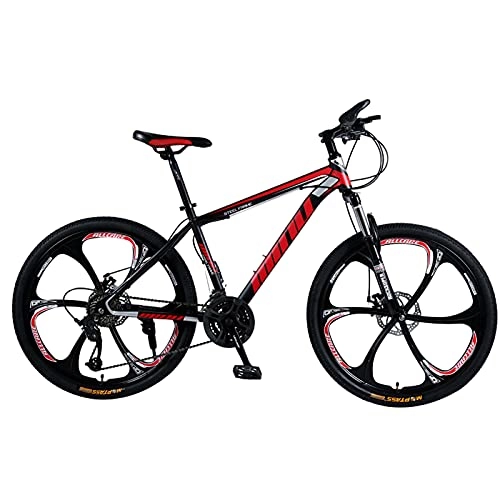 Bicicletas de montaña : Bicicleta de montaña, Bicicleta De Montaña X1 21 / 24 / 27 Speed ​​dual Disc Freno 6 Ruedas De Radios 26 Pulgadas Suspensión Completa Montaña Bicicleta, Acero Altamente Carbono(Size:21 speed , Color:Red)