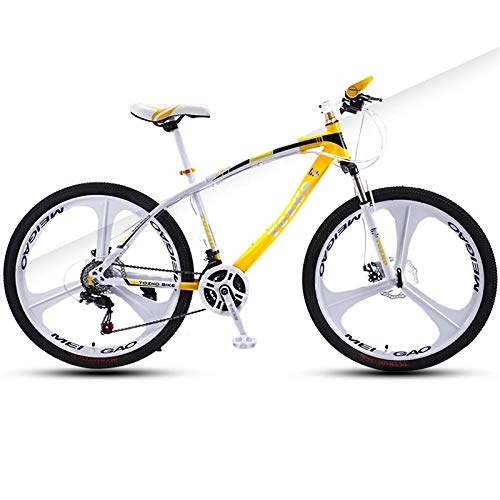 Bicicletas de montaña : Bicicleta de montaña de 26 pulgadas bicicleta de amortiguación de velocidad variable para adultos bicicleta todoterreno doble freno de disco bicicleta de tres ruedas-blanco amarillo_21 velocidades