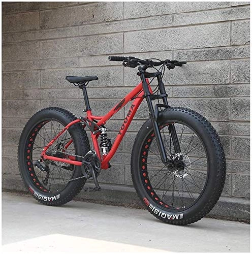 Bicicletas de montaña : Bicicleta de montaña de 26 pulgadas para adultos y jóvenes Hardtail MTB, marco de acero al carbono, grandes neumáticos de suspensión completa Mountain Bike, color rojo, tamaño 21speeds