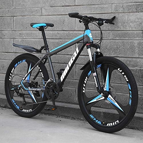 Bicicletas de montaña : Bicicleta de montaña de Fibra de Carbono 21 velocidades Freno de Disco Doble y Horquilla de suspensión Delantera Bicicleta de montaña con Rueda de 24 / 26 Pulgadas, Rojo, 24 Pulgadas
