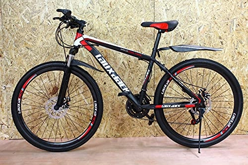 Bicicletas de montaña : Bicicleta de montaña junior negra y roja 26 pulgadas rueda 21 velocidades marco de acero frenos de disco niños y niñas