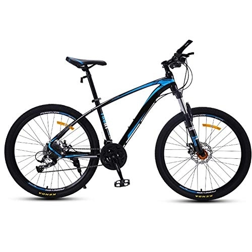 Bicicletas de montaña : Bicicleta de montaña para Adultos Cuadro de aleación de Aluminio Ligero de 27 velocidades Horquilla de suspensión de Doble Disco Freno Rueda de 27.5 Pulgadas Negro + Azul