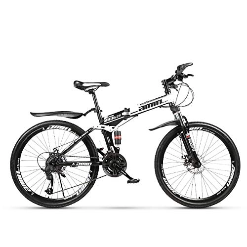 Bicicletas de montaña : Bicicleta de montaña plegable Ruedas de 24 pulgadas, velocidades de 21 / 24 / 27 / 30 Bicicleta de carretera, Bicicleta de cola suave y alta en carbono con frenos de doble disco y amortiguador, Black, 21Speed