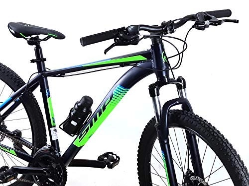 Bicicletas de montaña : CSM Bicicleta Aluminio Mountain Bike MTB 27, 5″ SMP “Sierra” con Frenos Un Disco e Shifter Shimano 21 Velocidad / Noir Azul Verde - Noir Azul Verde, 41 (S)