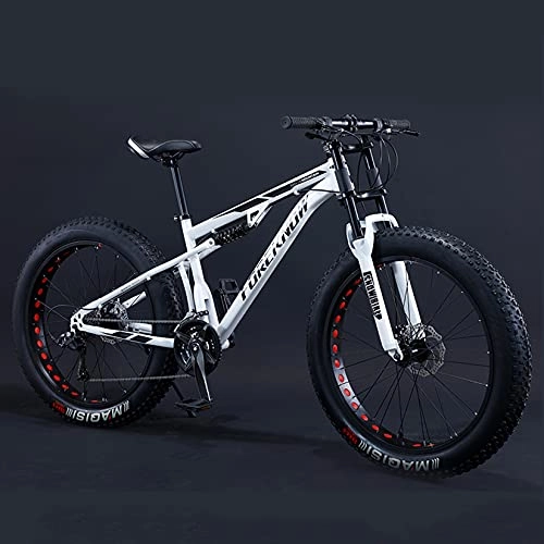 Bicicletas de montaña : DANYCU Bicicleta Fat Tire Bicicleta de montaña para Hombre de 26 Pulgadas Bicicletas de montaña con suspensión Total de 21 / 27 velocidades Bicicleta de Arena para Nieve Carga 160 kg, Blanco, 21 Speed