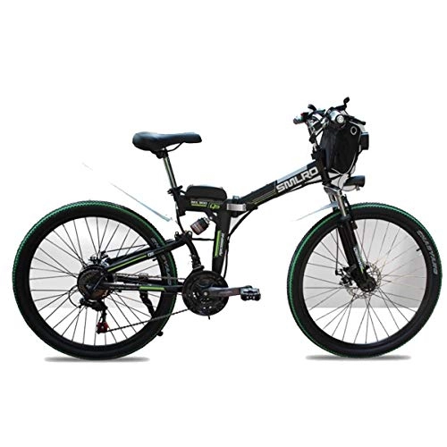 Bicicletas de montaña : Dapang Bicicleta de montaña elctrica de 48 voltios, Bicicleta elctrica Plegable de 26 Pulgadas con Ruedas de radios de llanta de 4.0", suspensin Total Premium, Black