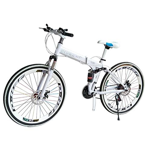 Bicicletas de montaña : Dapang Bicicleta de montaña Marco de Acero de 27 velocidades 26 Pulgadas Ruedas de 3 Rayos Doble suspensin Bicicleta Plegable Negro Blanco, 10, 21speed