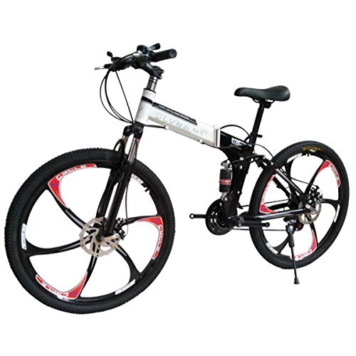 Bicicletas de montaña : Dapang Bicicleta de montaña Marco de Acero de 27 velocidades 26 Pulgadas Ruedas de 3 Rayos Doble suspensin Bicicleta Plegable Negro Blanco, 15, 21speed