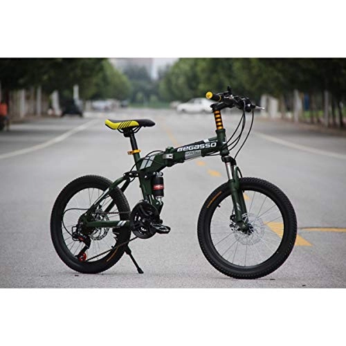 Bicicletas de montaña : Dapang Bicicleta de montaña Plegable, Cuadro de Acero de 20"Pulgadas, Guardabarros Delantero y Trasero de 21 velocidades Freno de Disco mecánico Delantero y Trasero, Green