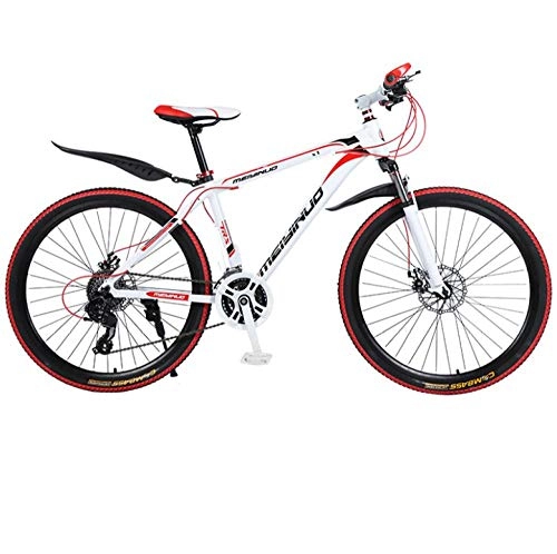 Bicicletas de montaña : DGAGD 26 Pulgadas Bicicleta de montaña Bicicleta Macho y Hembra Velocidad Variable Ciudad aleación de Aluminio Rueda de radios de Bicicleta-Blanco Rojo_27 velocidades