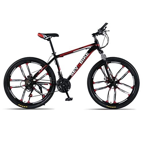 Bicicletas de montaña : DGAGD Bicicleta de Carretera de Diez Ruedas de Velocidad Variable de Bicicleta de montaña con Marco de aleación de Aluminio de 24 Pulgadas-Rojo Negro_27 velocidades